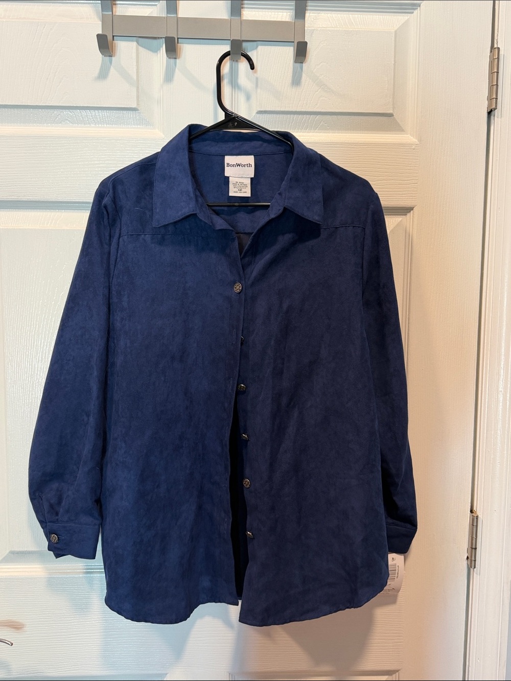 BonWorth Navy Suede Button-Front Jacket